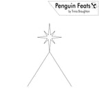 Black and white line art template titled 'Penguin Feats' by Trinia Braughton, showing a simple outline of a star with a six-pointed star on its back against a white background.
