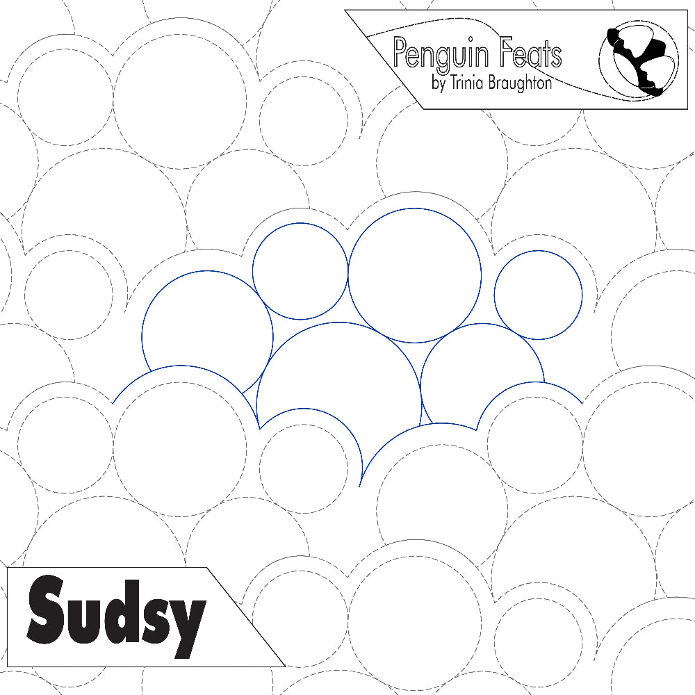 Sudsy digital design with circular bubbles repeating and Penguin Feats branding 