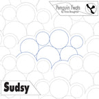 Sudsy digital design with circular bubbles repeating and Penguin Feats branding 