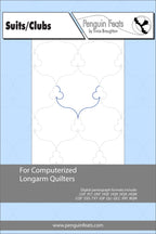 Pattern sheet for computerized longarm quilters with a blue and gray design on a white background.