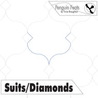 Quilting design with 'Suits/Diamonds' text and 'Penguin Feats' branding.