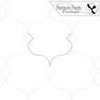 Line design for quilting with curves and diamonds and 'Penguin Feats' branding.