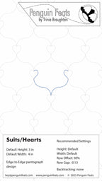 Penguin Feats pattern card with heart design and branding information.