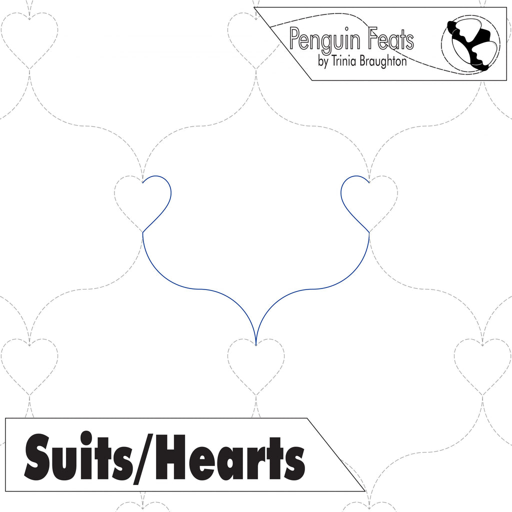 Curved line with hearts and 'Penguin Feats' branding on a white background.