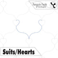 Curved line with hearts and 'Penguin Feats' branding on a white background.