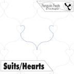 Curved line with hearts and 'Penguin Feats' branding on a white background.