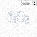 Decorative swirl design with 'Penguin Feats' branding on a white background