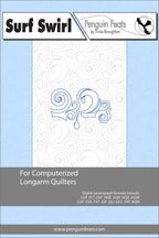 Pattern sheet for 'Surf Swirl' by Penguin Feats with a swirly design and branding information.