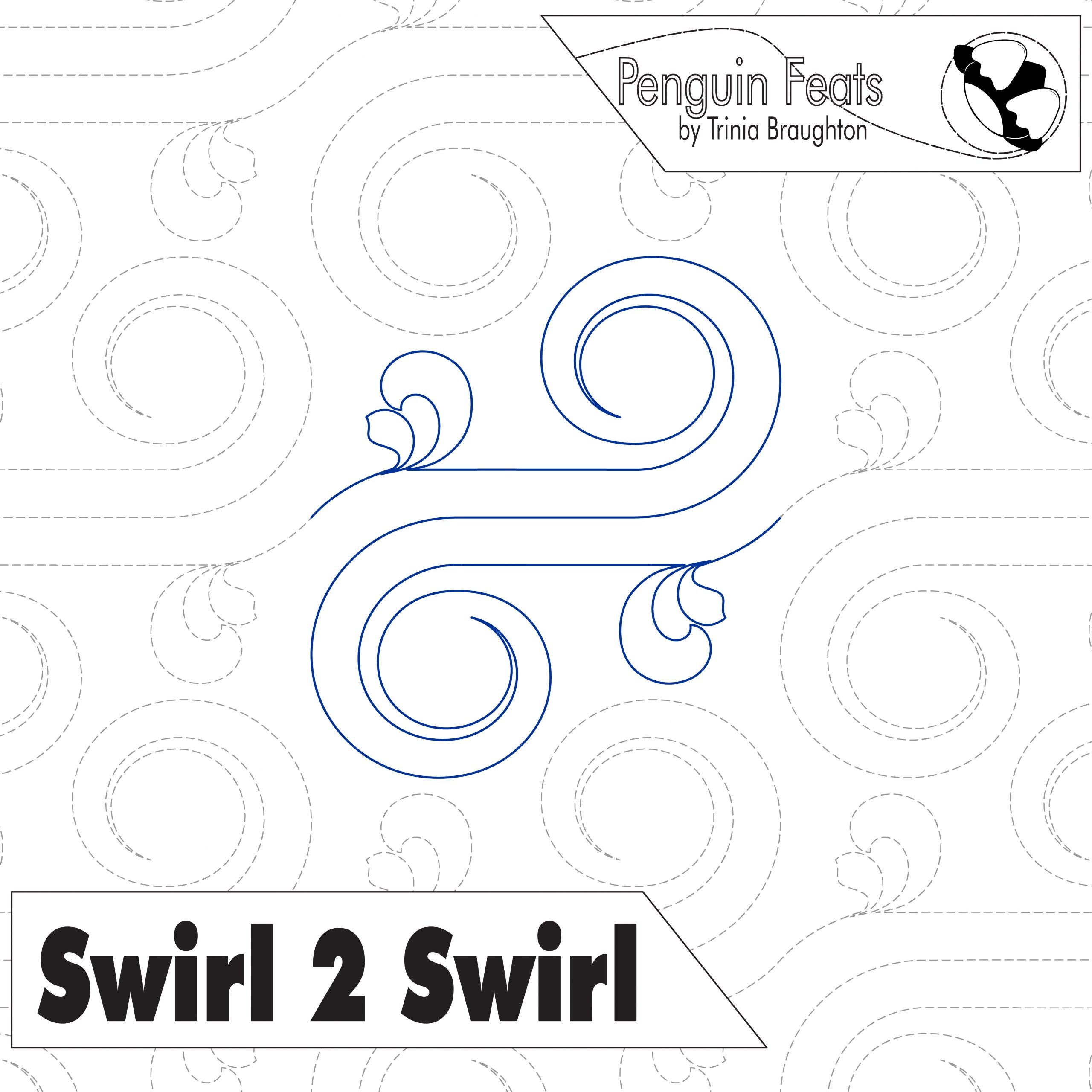 Design of swirl pattern with 'Penguin Feats' branding and text on a white background