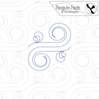Decorative swirl pattern with 'Penguin Feats' branding on a white background