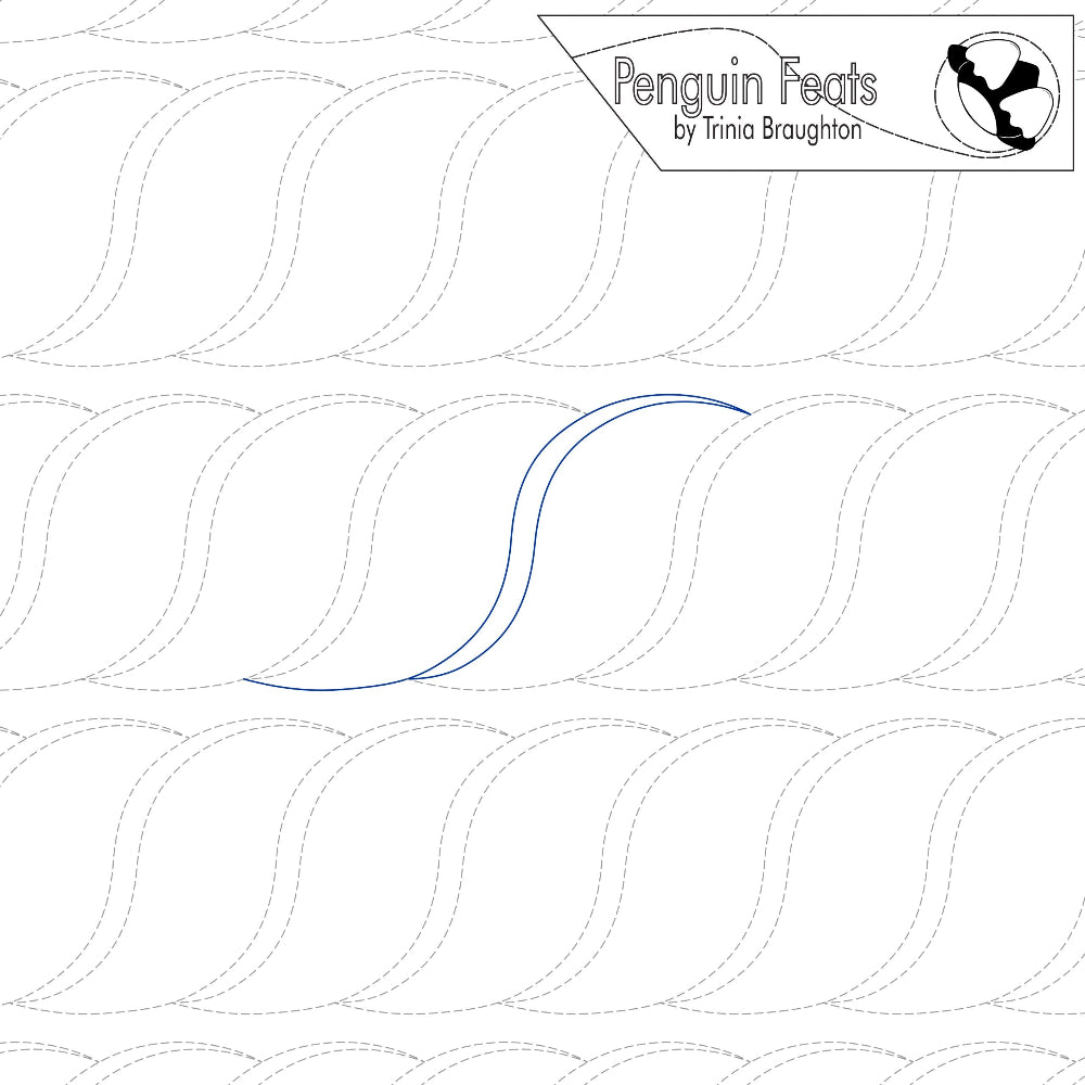 Quilting template with wavy lines and 'Penguin Feats' branding at the top.