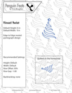 Design sheet for a Christmas tree pattern with text and branding