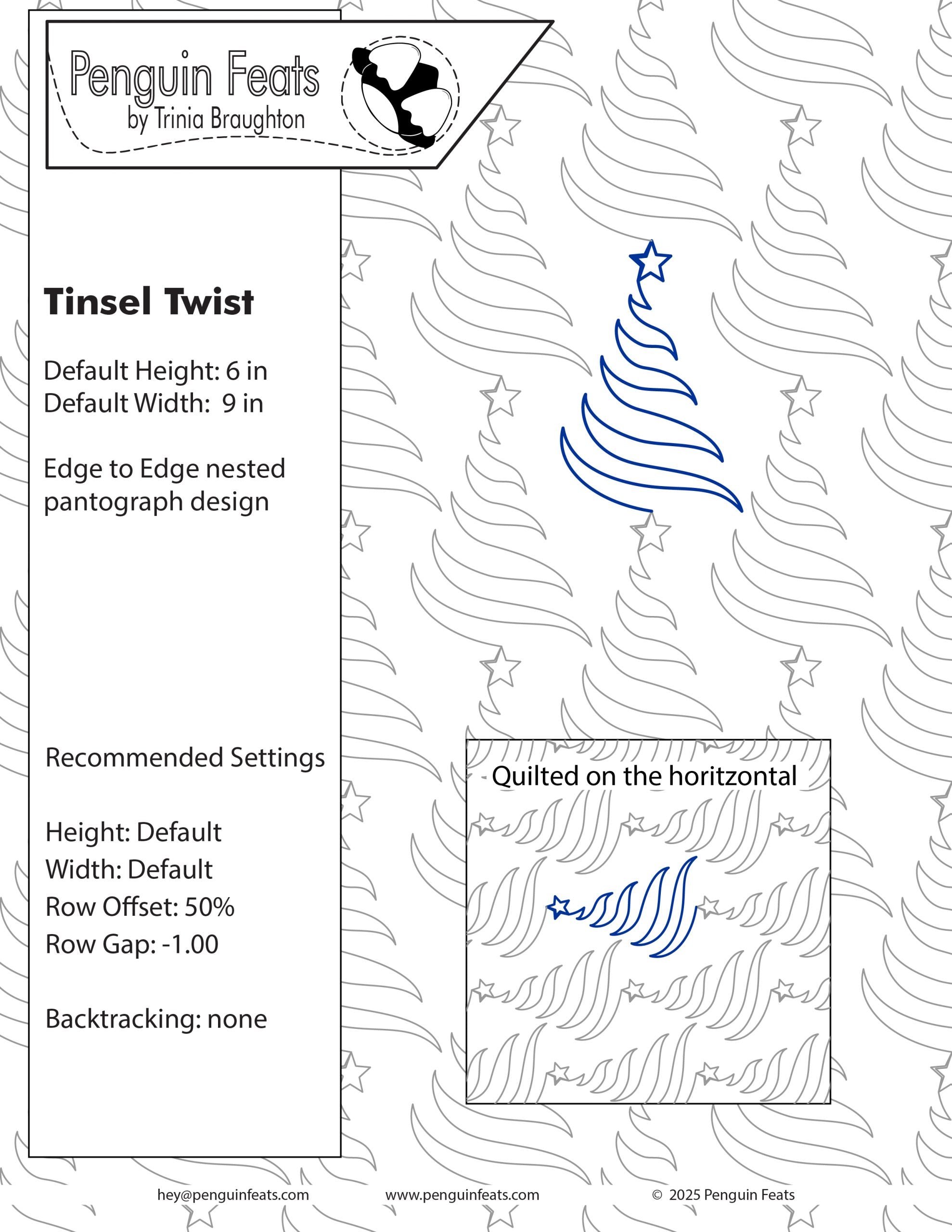 Design sheet for a Christmas tree pattern with text and branding