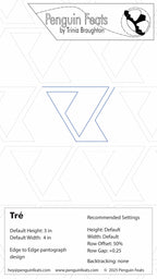 Design sheet for a triangle with measurement and design specifications on a white background.
