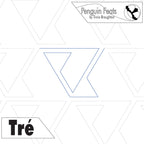 Geometric pattern with triangles and branding elements on a white background