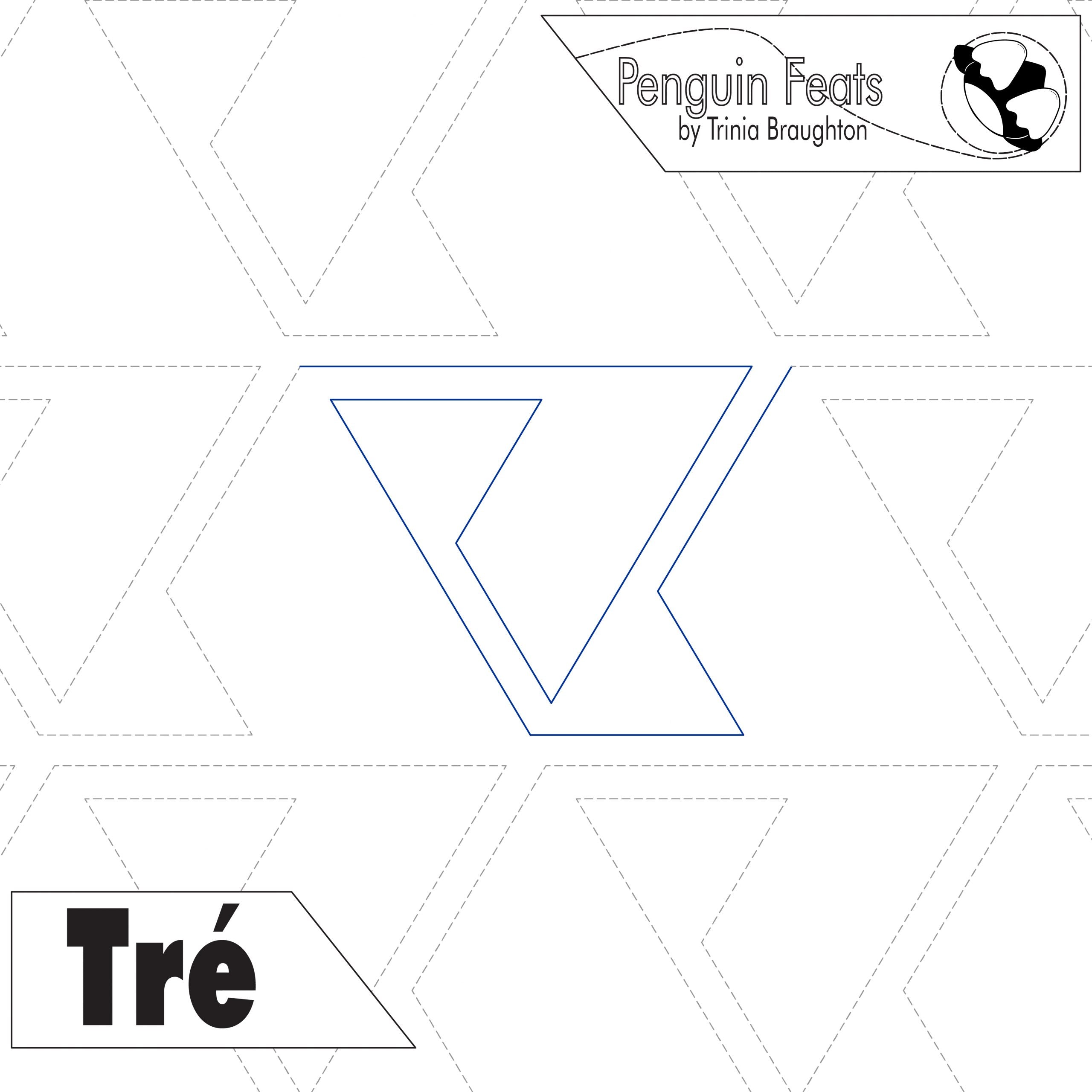 Geometric pattern with triangles and branding elements on a white background