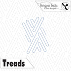 Pattern design labeled 'Treads' by Penguin Feats with a geometric pattern on a white background.