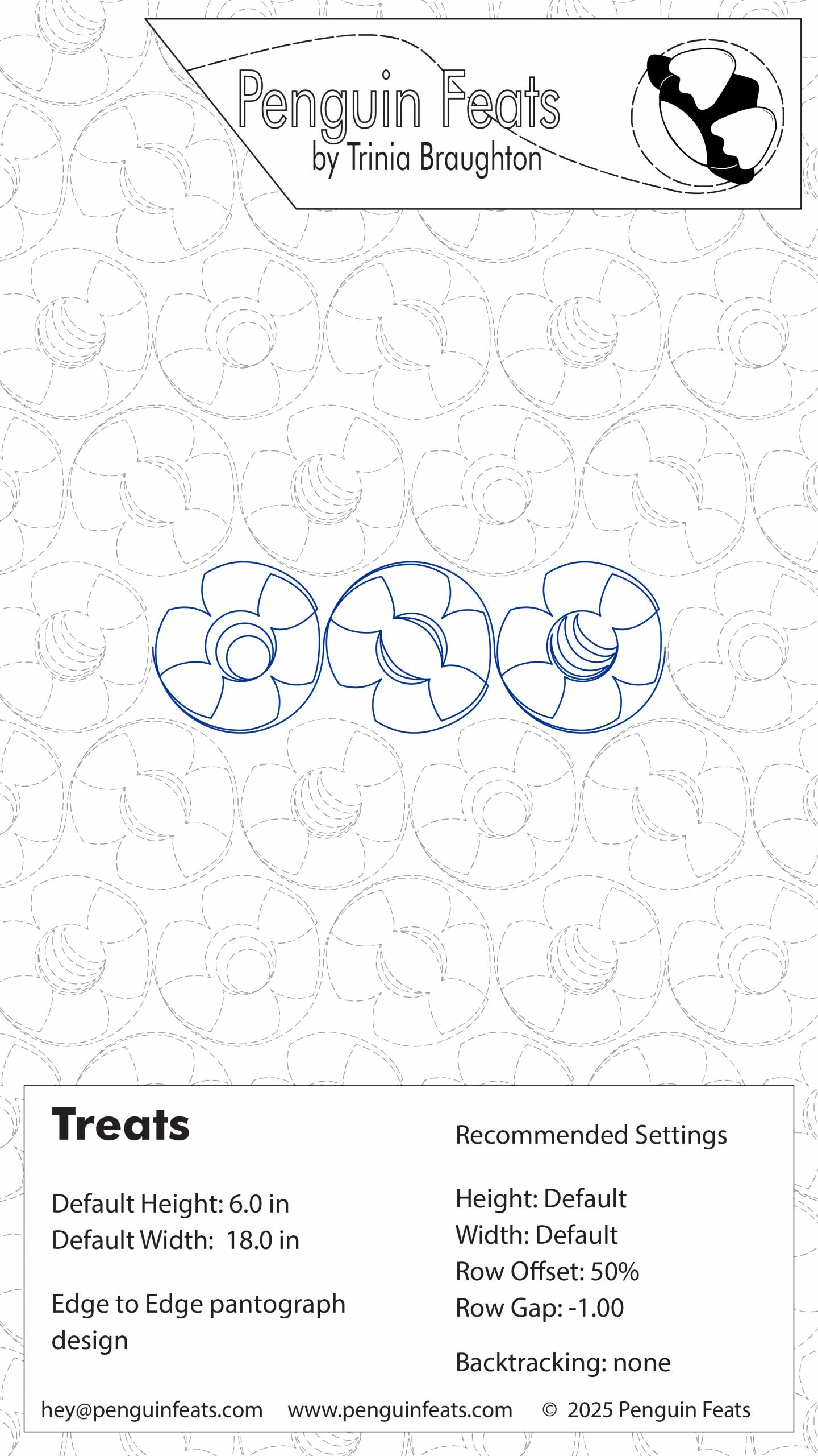 Design sheet for three treats with branding and technical specifications.