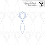 Design with geometric patterns and 'Penguin Feats' branding on a white background