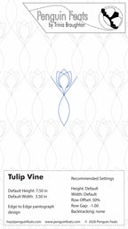 Design settings for a tulip vine pattern with branding at the top.