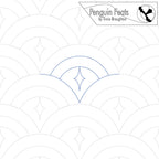 Quilting design with circular patterns and 'Penguin Feats' branding.