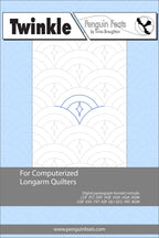 Quilting design sheet titled 'Twinkle' by Penguin Feats on a light blue background.