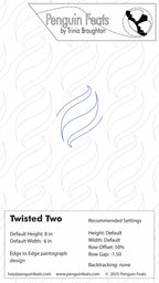 Quilting design settings for 'Twisted Two' pattern by Trinia Braughton with branding at the top.