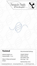 quilting design settings of a geometric design with text and branding at the top.