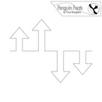 Black and white line art of arrows with 'Penguin Feats' logo at the top.