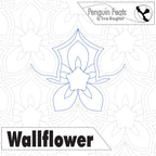 Quilting pantograph with 'Wallflower' design and 'Penguin Feats' branding on a white background.