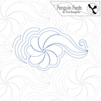 Quilting pantograph design with swirling  floral pattern and 'Penguin Feats' branding