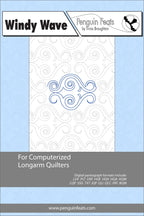 Design page for computerized longarm quilters with a blue and gray design on a light blue background.