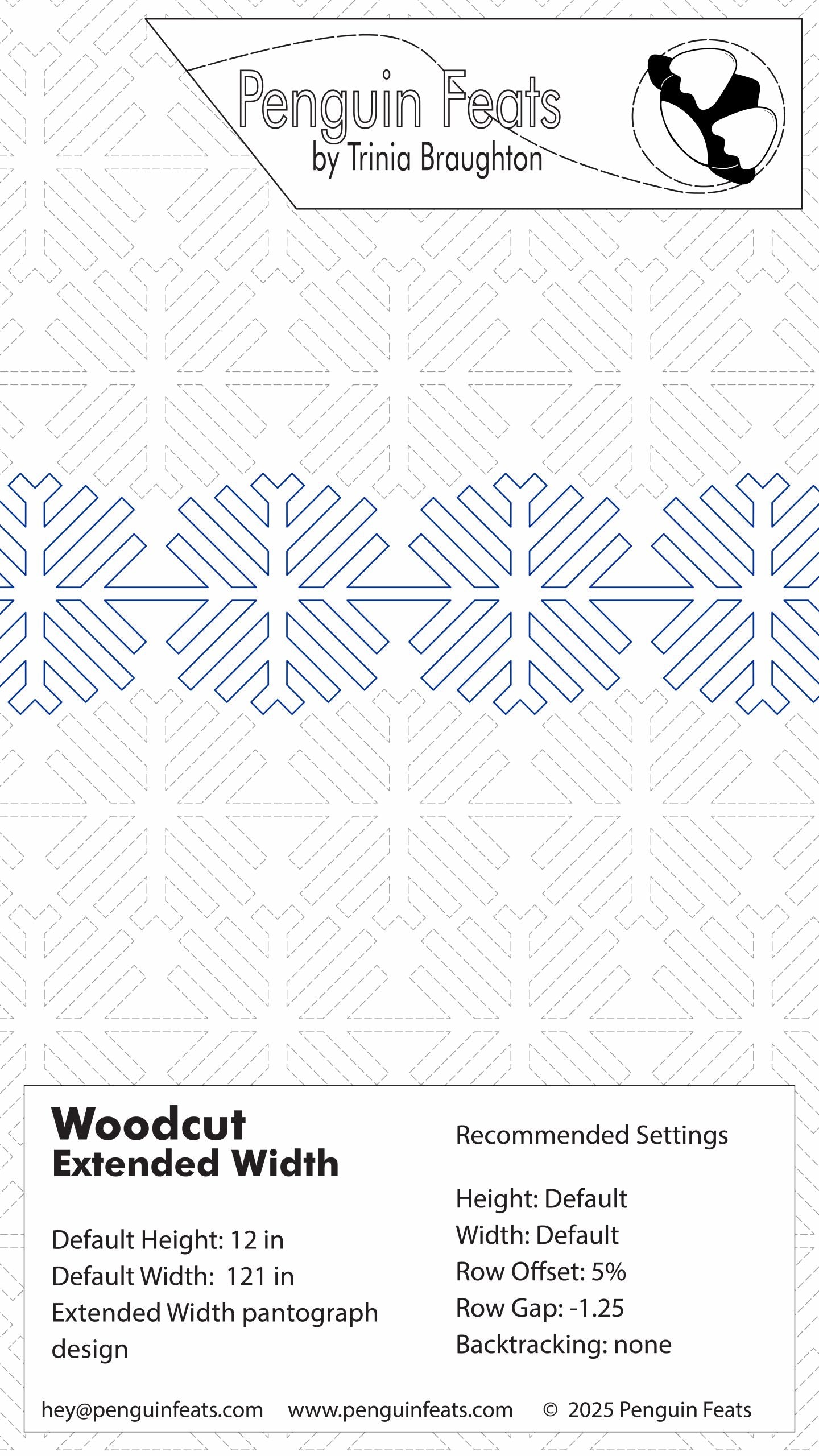 Design sheet with snowflake pattern and branding information at the top.